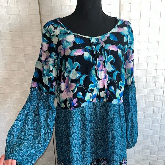 Soft Surroundings Night Bloom Floral Patchwork Dress Blue Women’s Size Small - Picture 2 of 11